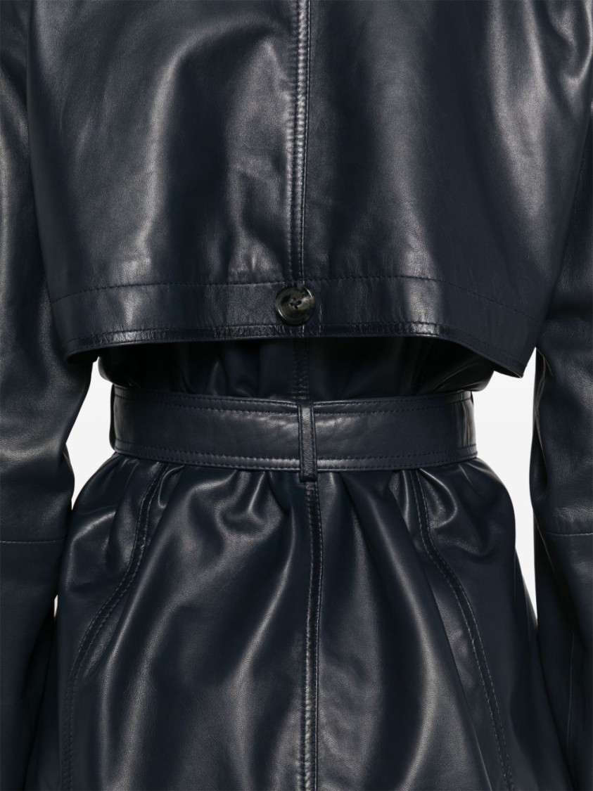 Iceberg Navy Blue Leather Jacket In Blue