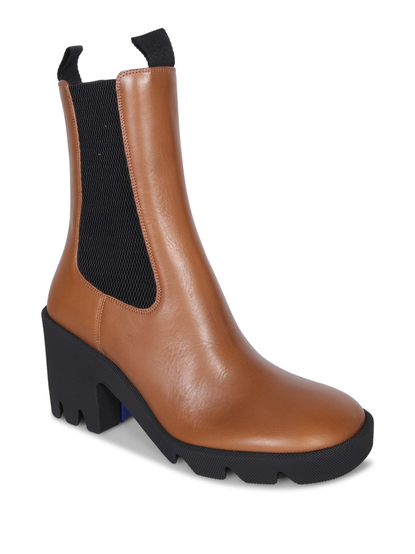 Shop Burberry Brown Leather Boots With Chunky Heel In Black