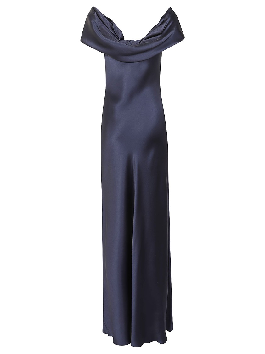 Alberta Ferretti Off-the-shoulder Evening Gown With Draped Bodice In Gray