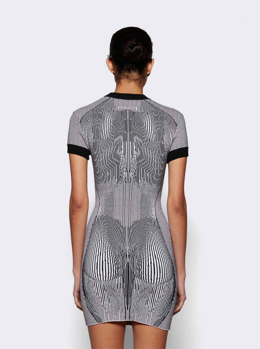 Jean Paul Gaultier Short Dress In Black And White Striped Jacquard Viscose In White