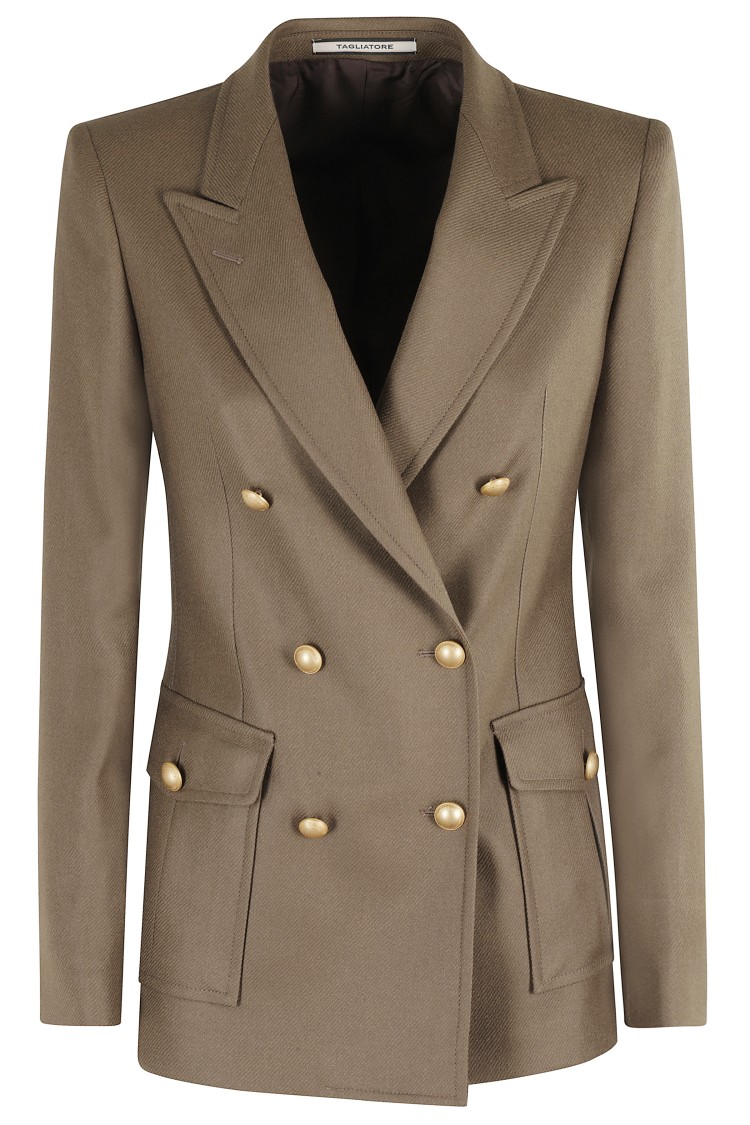 Tagliatore Double-breasted Tailored Wool Jacket With Notch Lapel In Brown