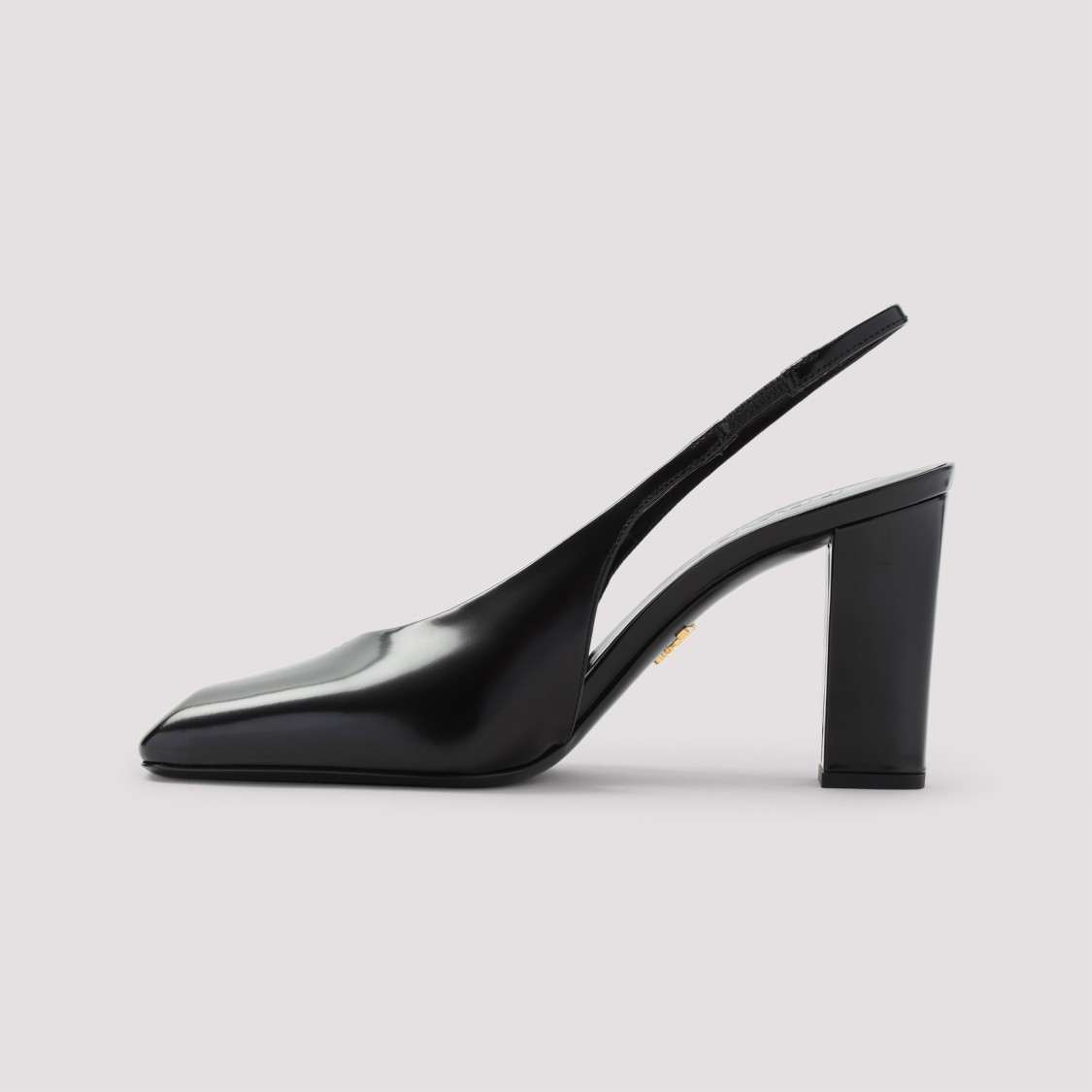 Prada Block Heel Patent Finish Pointed Toe Ballerina Shoes In Black