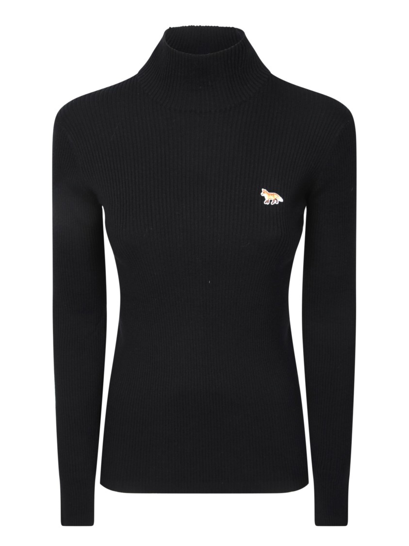 MAISON KITSUNÉ MAISON KITSUNÉ RIBBED BLACK SWEATER WITH HIGH NECK
