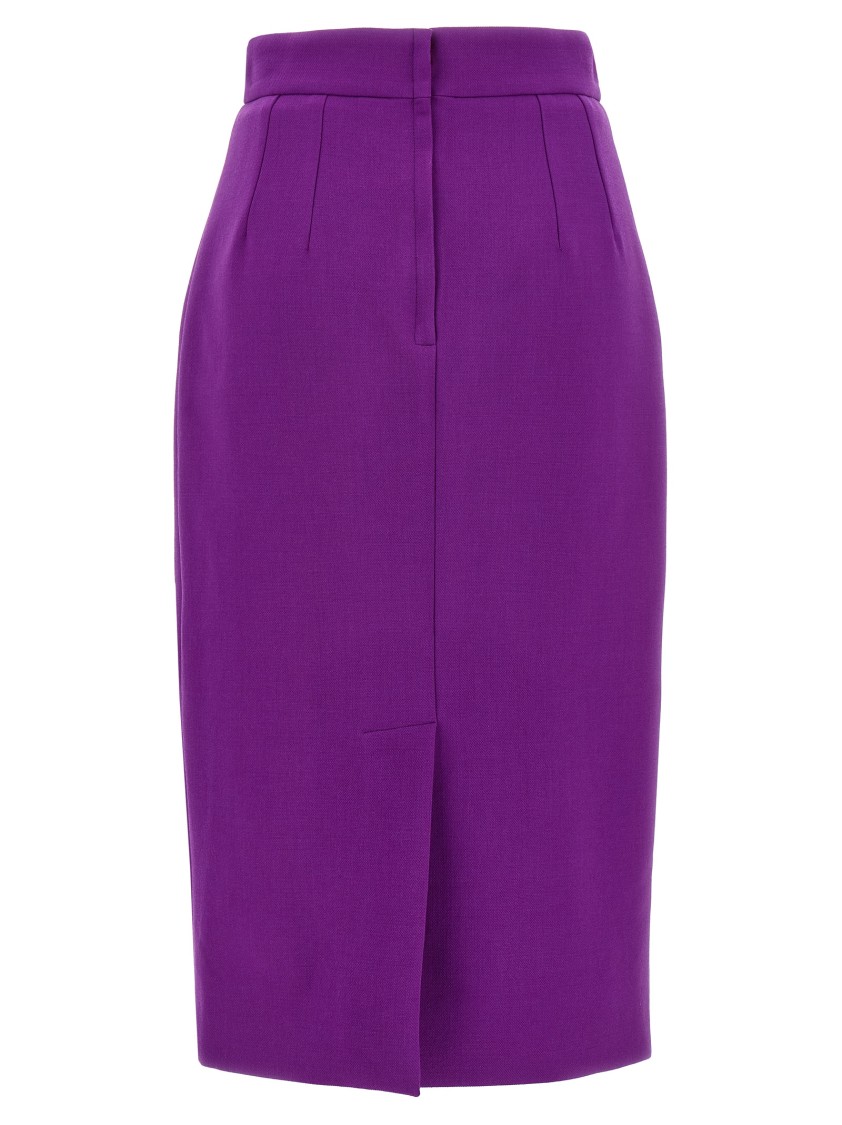 Dolce & Gabbana Metallic Logo Skirt Front Slit High Waist In Purple