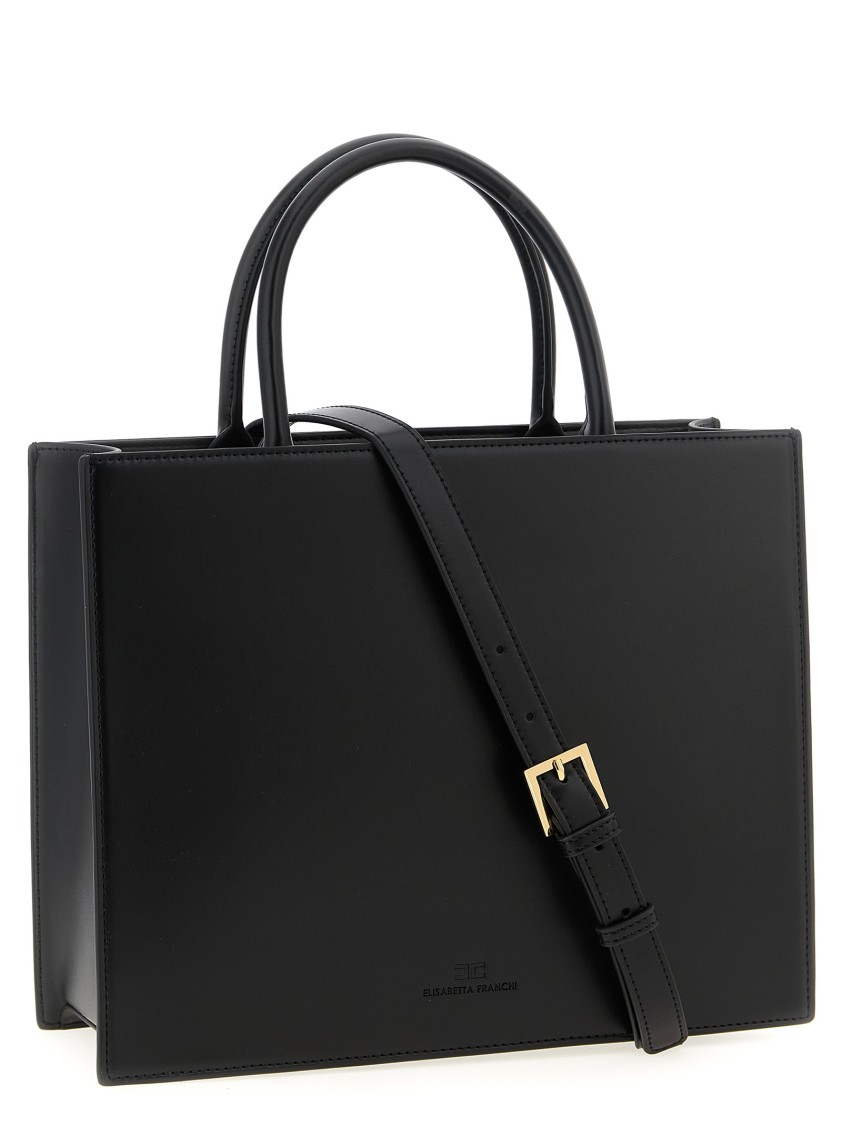 Elisabetta Franchi Large Logo Shopping Bag Tote Bag Black In Black