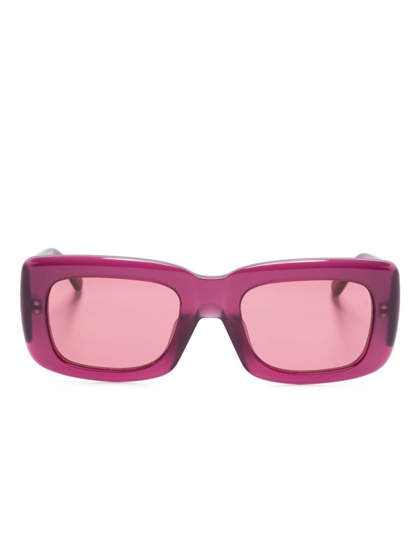 Attico Dark Pink Logo Rectangular Sunglasses In Pink