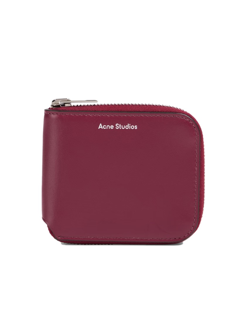 Acne Studios Logo Zip Around Wallet In Burgundy