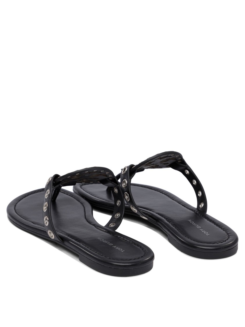 Tory Burch Bovine Leather Sandals With Decorative Cutouts In Gray
