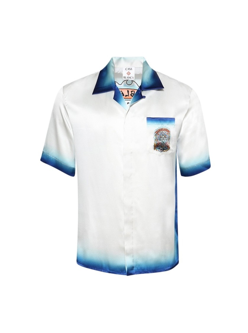 Casablanca White Shirt With Cuban Collar And Maxi Logo Printed On The Back In Silk Man In White