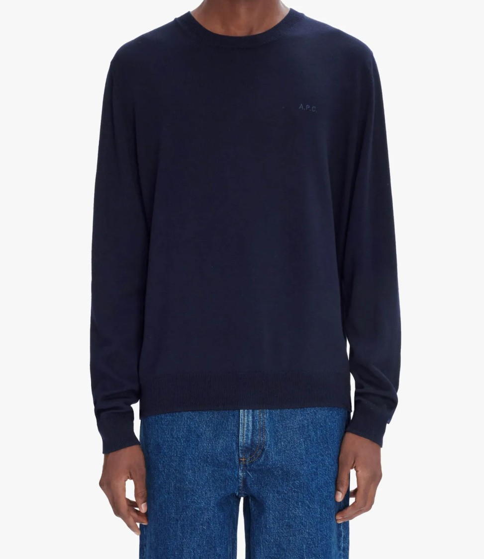 Apc Merino Wool Jumper With Tone-on-tone Embroidery In Black