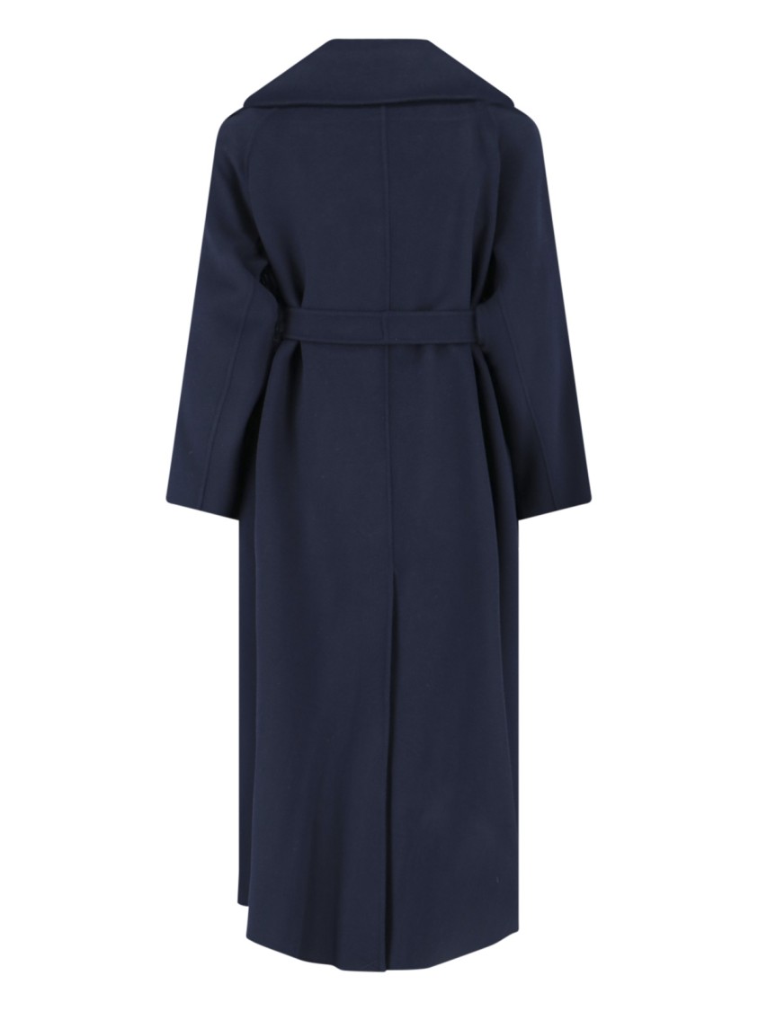 Max Mara Navy Virgin Wool Wrap Coat With Adjustable Belt In Multi