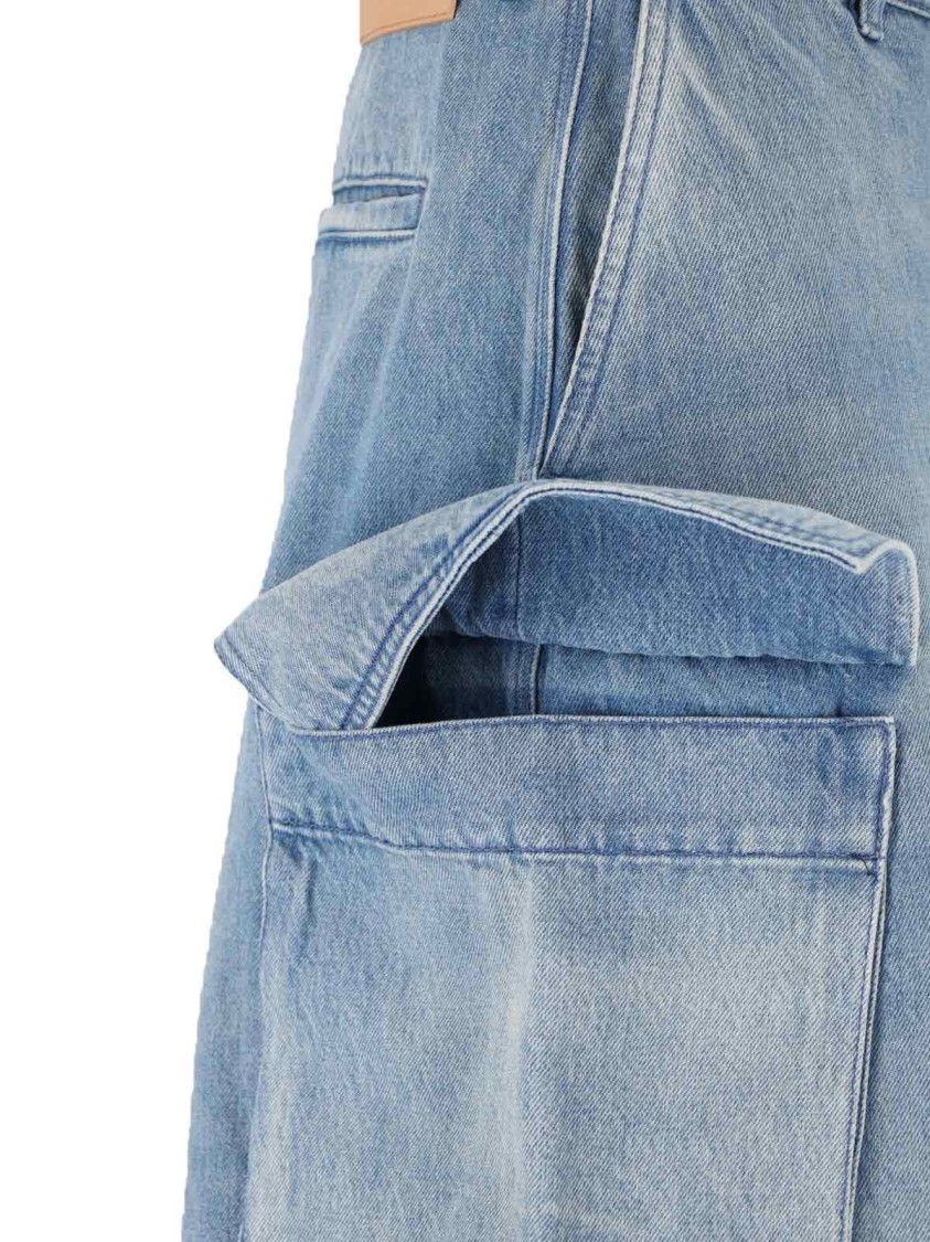 Jw Anderson Light Blue Bermuda Shorts With Cargo Pockets And Logo Patch On The Back In Denim Man In Blue