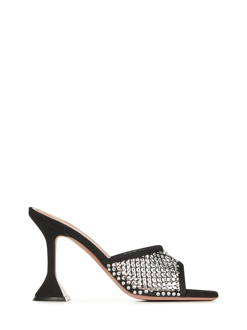 サンダル・ミュール Amina Muaddi Black Suede Sandals With Hourglass Heel Amina Muaddi Black Suede Sandals With Hourglass Heel | ModeSens