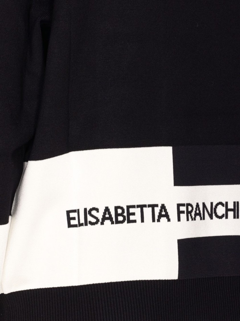 Elisabetta Franchi Graphic-design Relaxed Fit Sweatshirt With Ribbed Details In Black