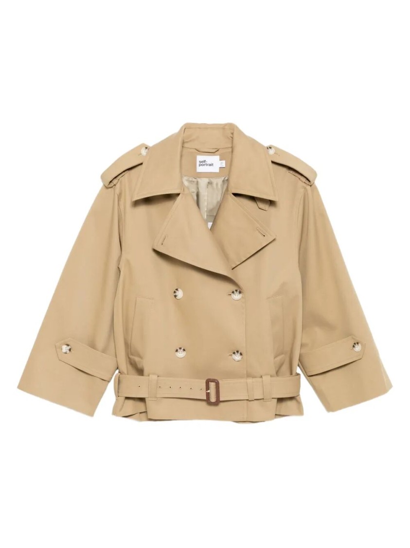 Self-portrait Beige Gabardine Trench Jacket In Neutral