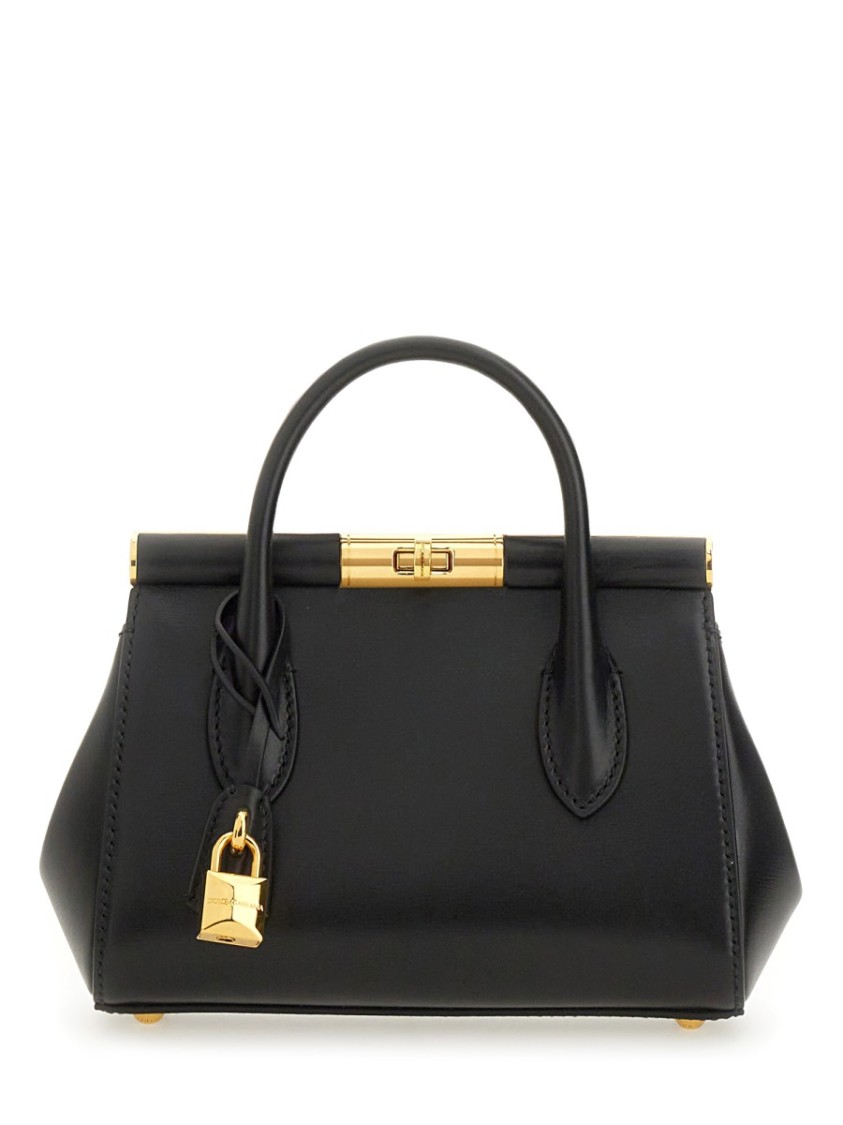 Dolce & Gabbana Marlene Small Leather Top-handle Bag With Chain Strap In Black