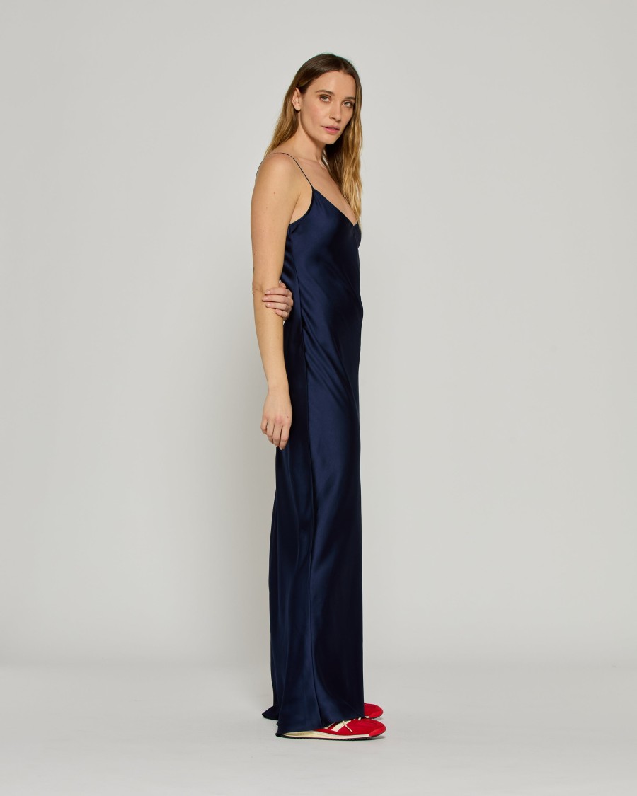 Serena Bute Satin Slip Dress '25 - Dark Navy In Blue
