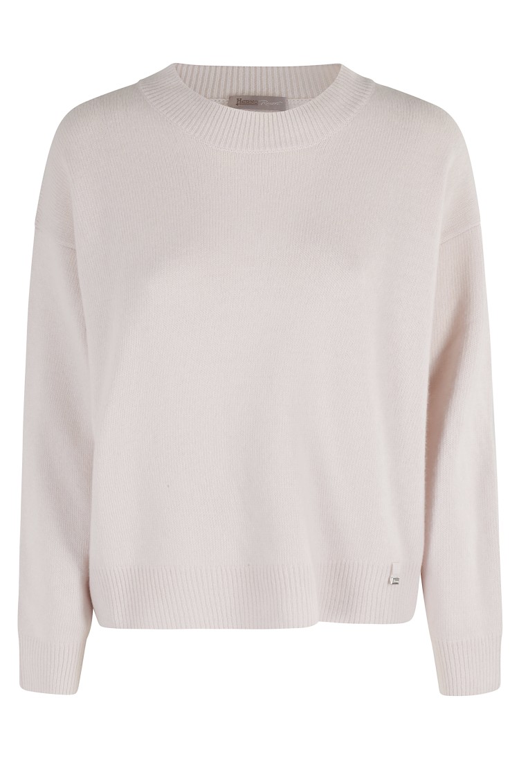 Herno Chantilly Cashmere Blend Sweater With Ribbed Detailing In White