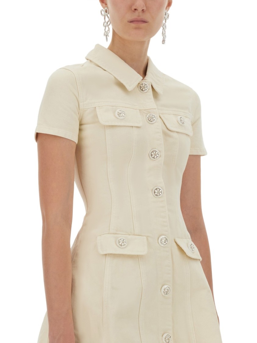 Self-portrait Fitted Cotton Mini Dress With Classic Collar In Multi