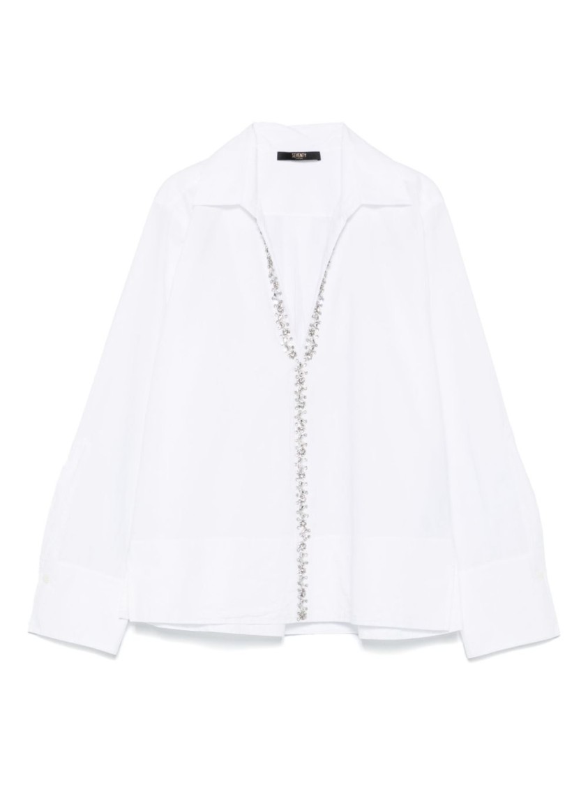Seventy Classic V-neck White Shirt With Buttoned Cuffs In White