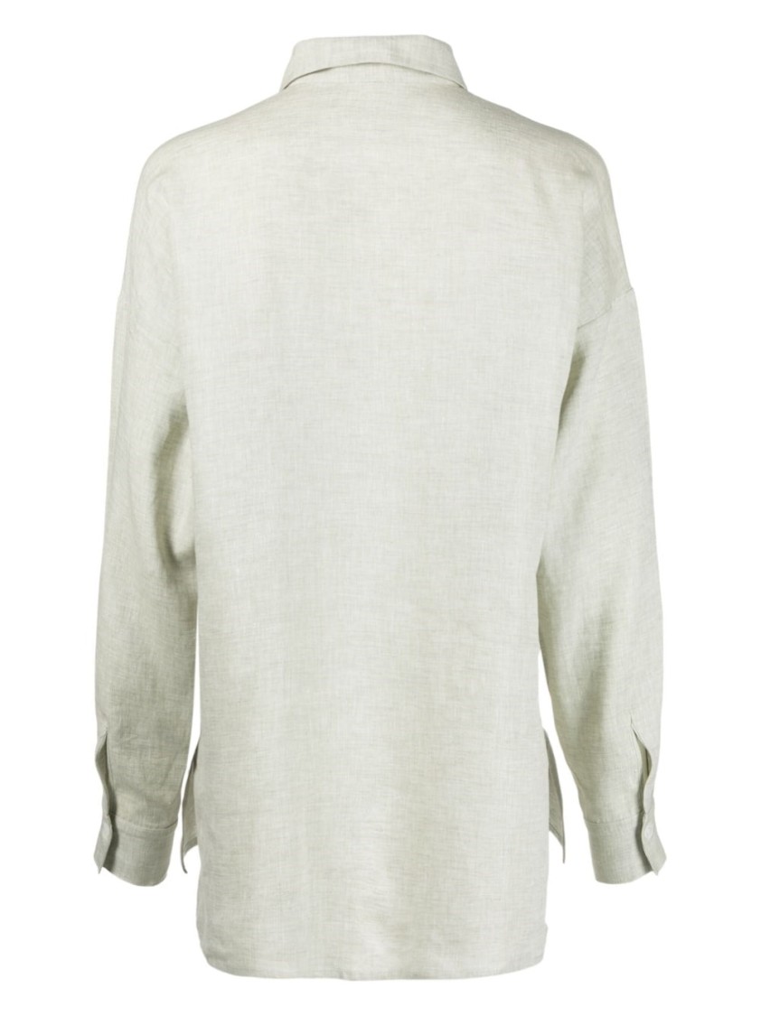 Eleventy Long Sleeve Linen Shirt In Neutral