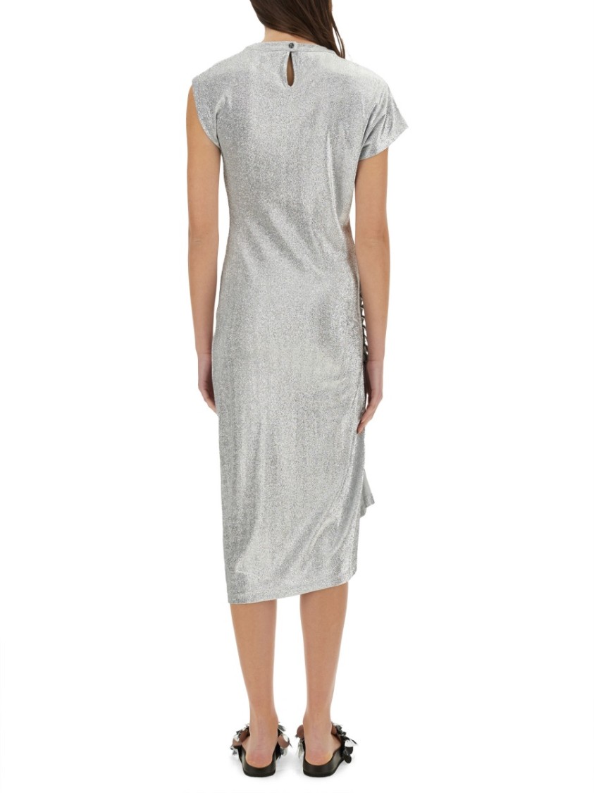 Rabanne Asymmetric Ruched Stretch-lurex Dress In Silver