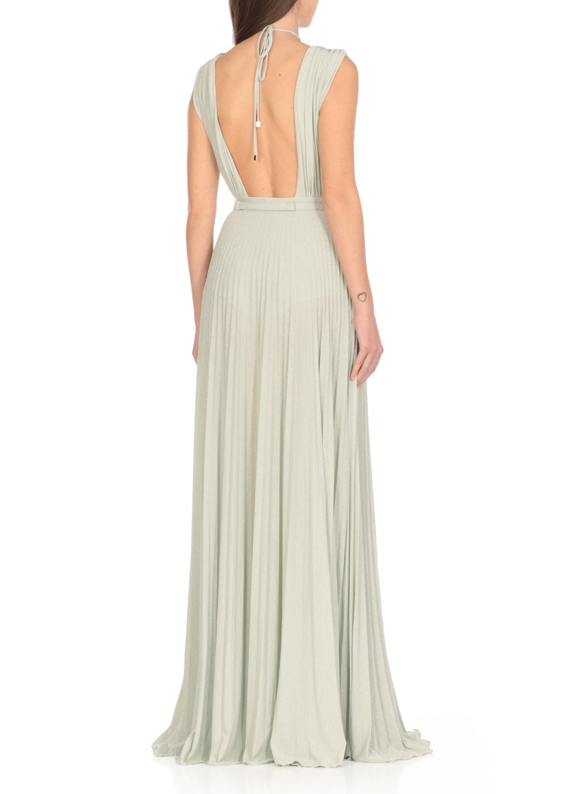 Elisabetta Franchi Red Carpet Dress Made Of Lurex Jersey Fabric With Belt In White
