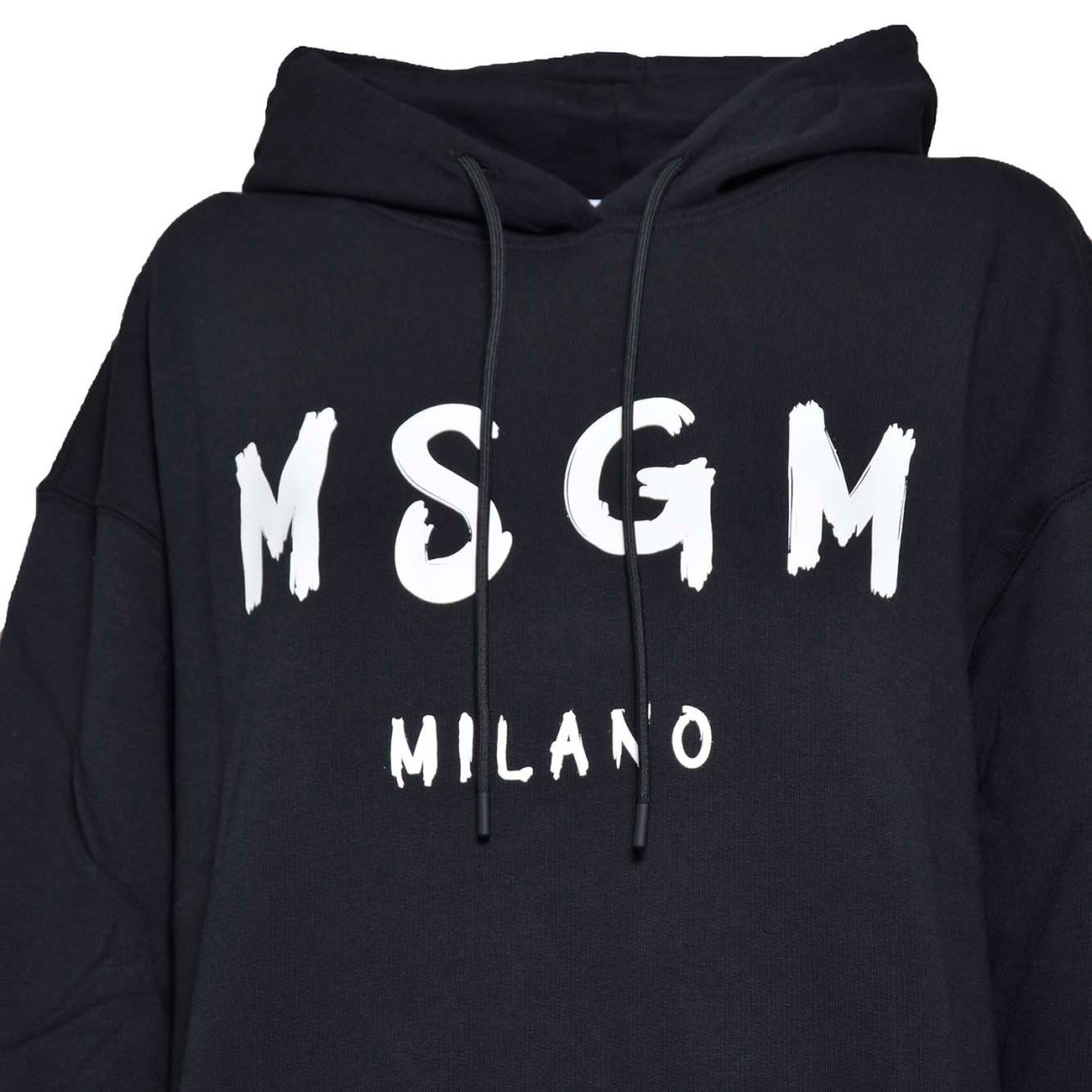Msgm Woman Black Oversize Hoodie With White Logo In Black