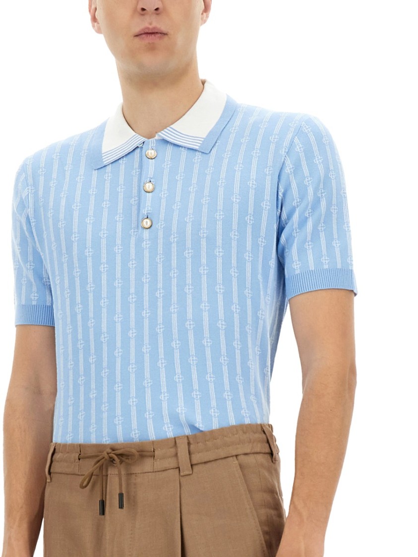 Shop Casablanca "monogram" Polo Shirt In Blue