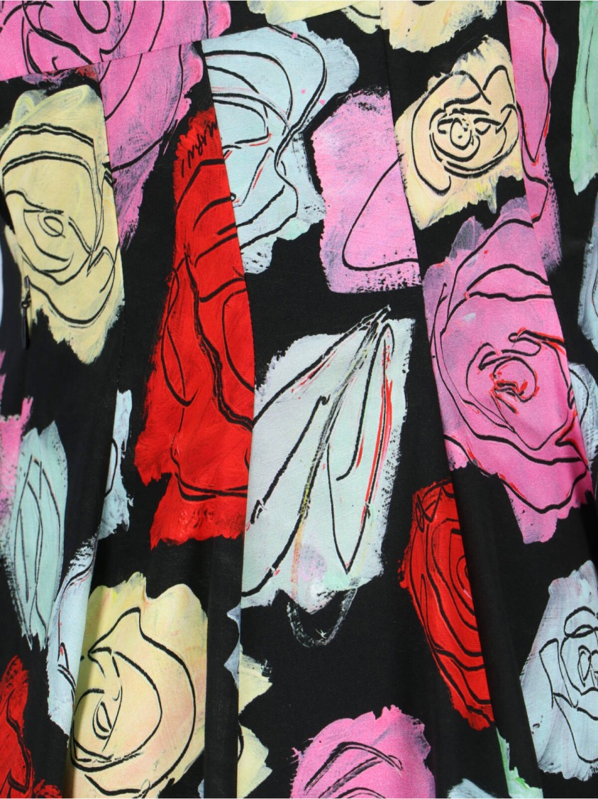 Marni Multicolor Dress With Flared Skirt And All-over Floral Motif In Black