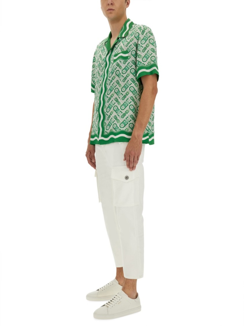 Casablanca Mens Green Ping Pong Ping Pong Monogram Cuban-collar Short-sleeve Silk Shirt In Green