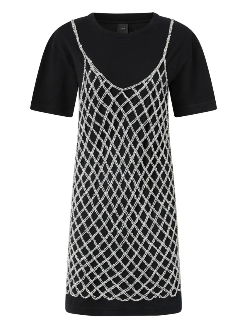 Pinko Black Cotton T-shirt Dress In Blue