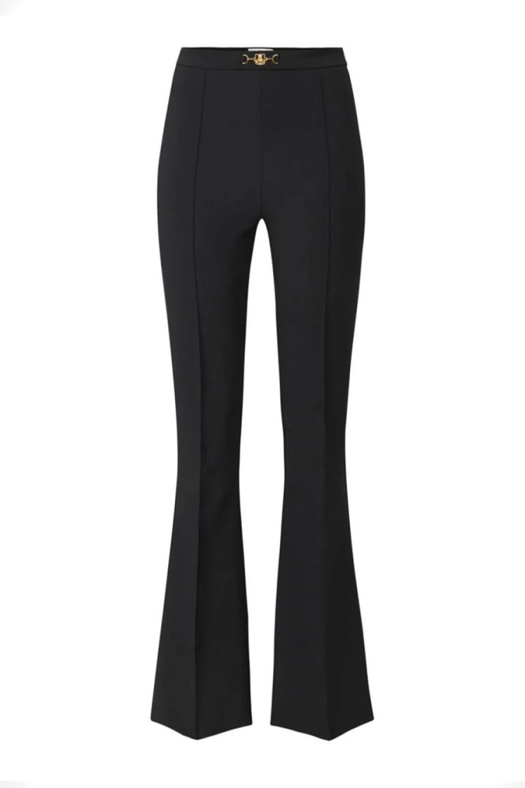 ELISABETTA FRANCHI ELISABETTA FRANCHI FLARED BLACK TROUSERS WITH DECORATIVE GOLD WAISTBAND