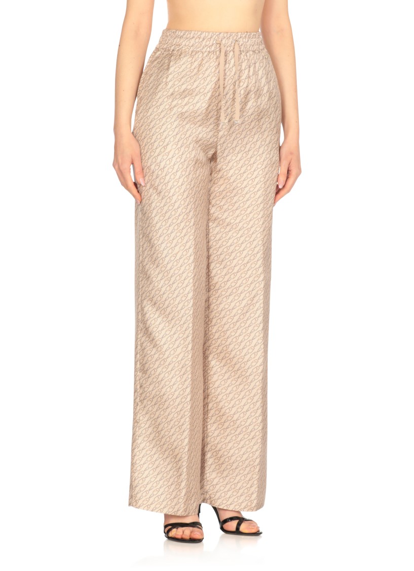 Herno Silk Pants With All-over Monogram Pattern In Neutral