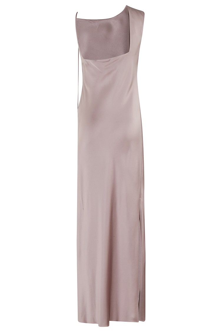 ALYSI ALYSI LIQUID SATIN MAXI DRESS WITH ASYMMETRICAL NECKLINE