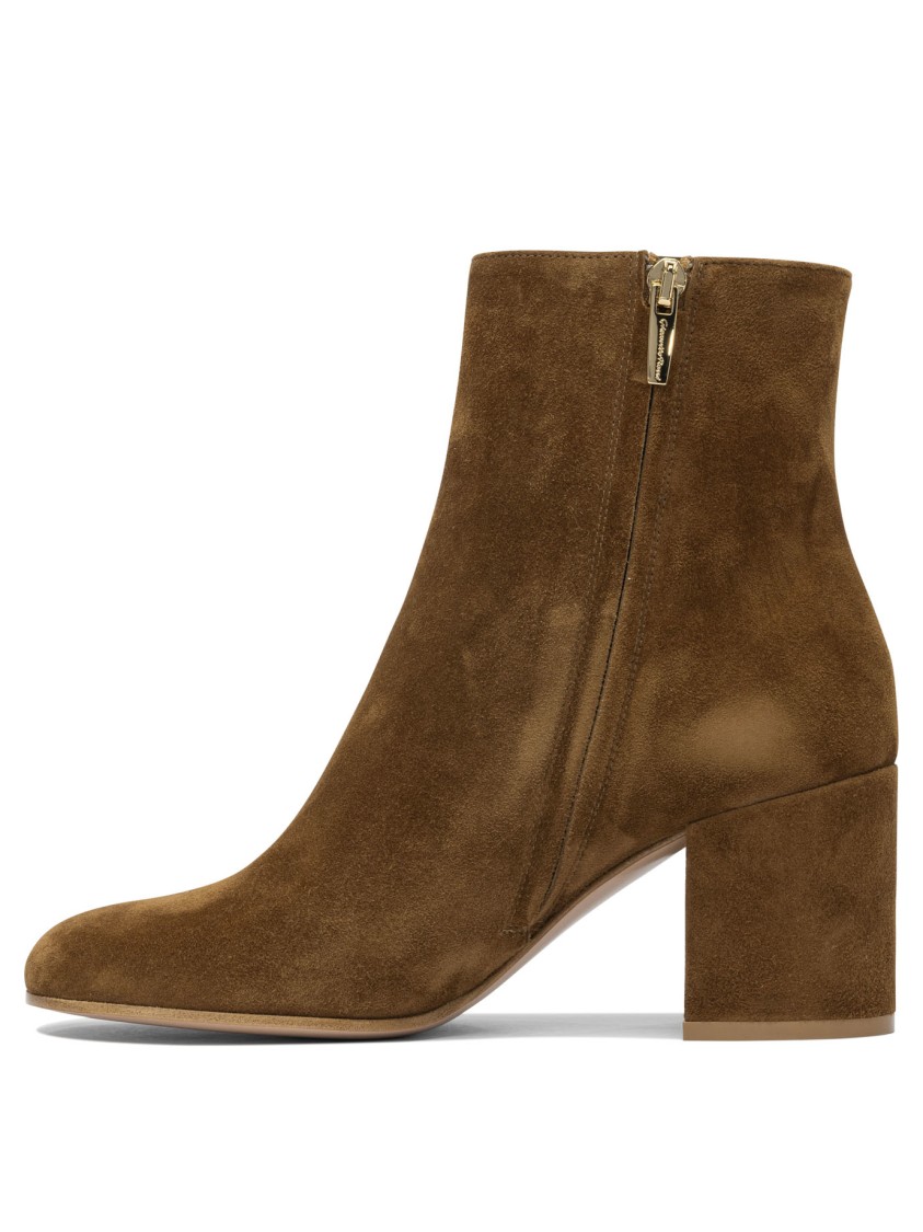 Gianvito Rossi Mid-height Suede Ankle Boots In Brown