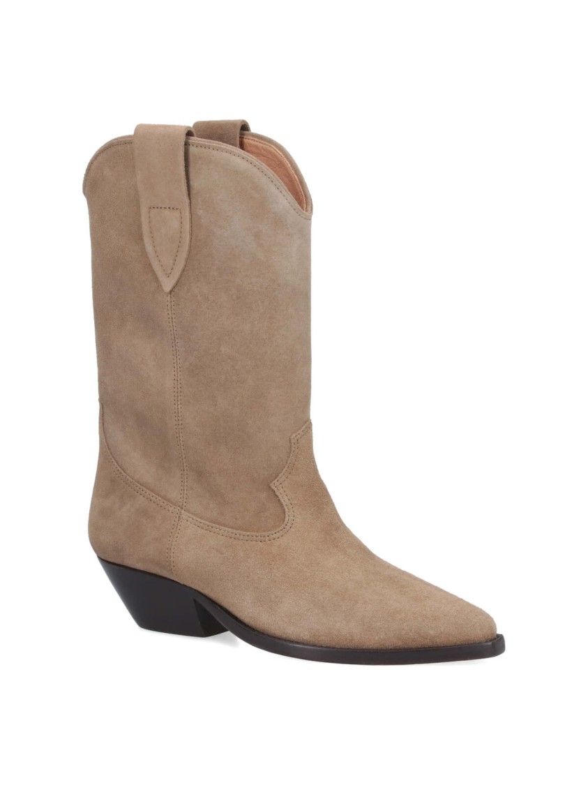 Isabel Marant Mid-height Suede Western Boots With Pointed Toe And Block Heel In Neutral