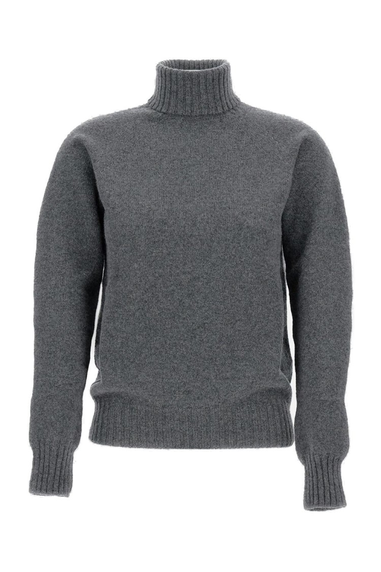 Drumohr Ribbed Turtleneck Sweater In Lambswool In Gray