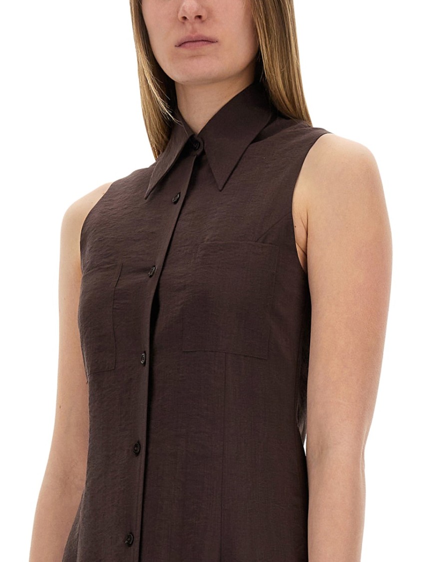 Shop Alysi Silk Canvas Chemisier Dress In Brown