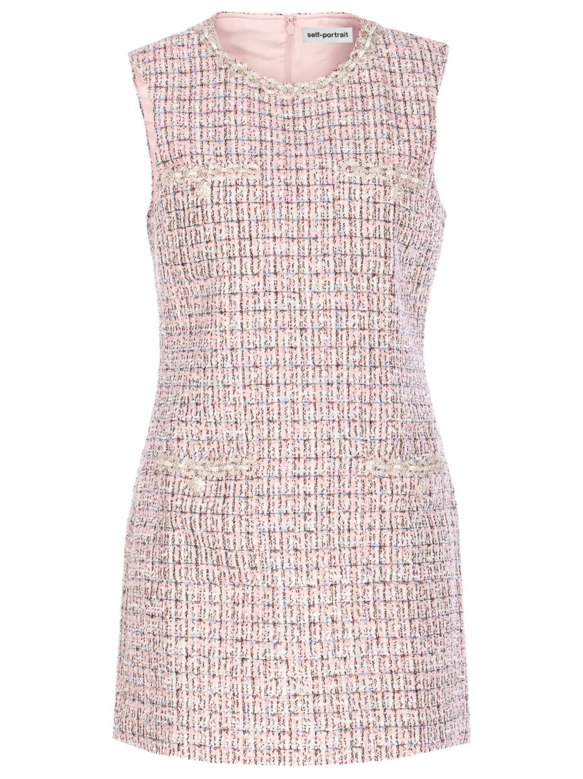 Self-portrait Textured Sleeveless Dress With Fitted Silhouette In Pink