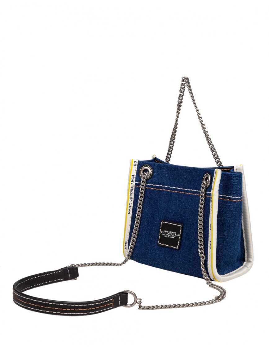 Marc Jacobs Sac Cabas The Denim Chain Micro Tote Bag In Blue