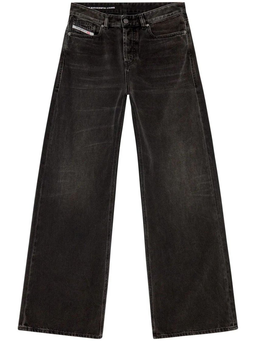 Diesel Wide-leg Black Jeans With Classic Five-pocket Styling In Animal Print