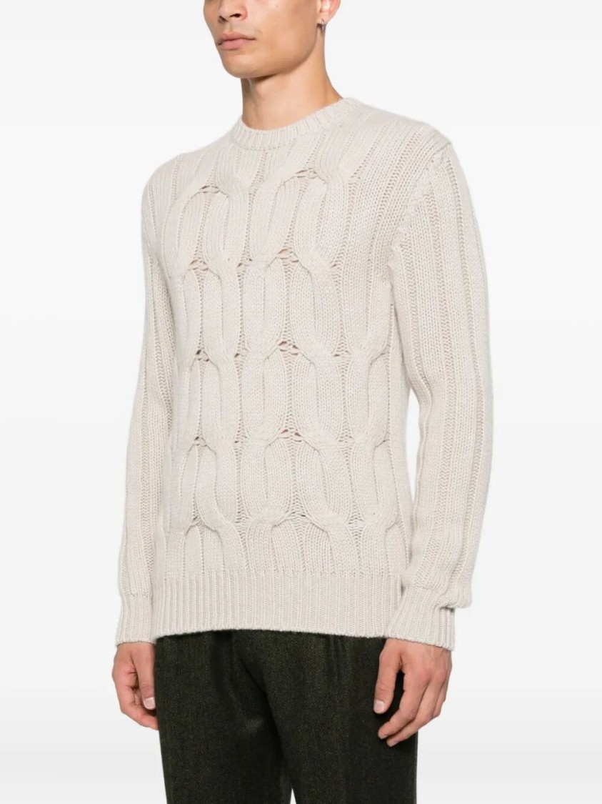 Drumohr Textured Cable Knit Cashmere Sweater In Neutral
