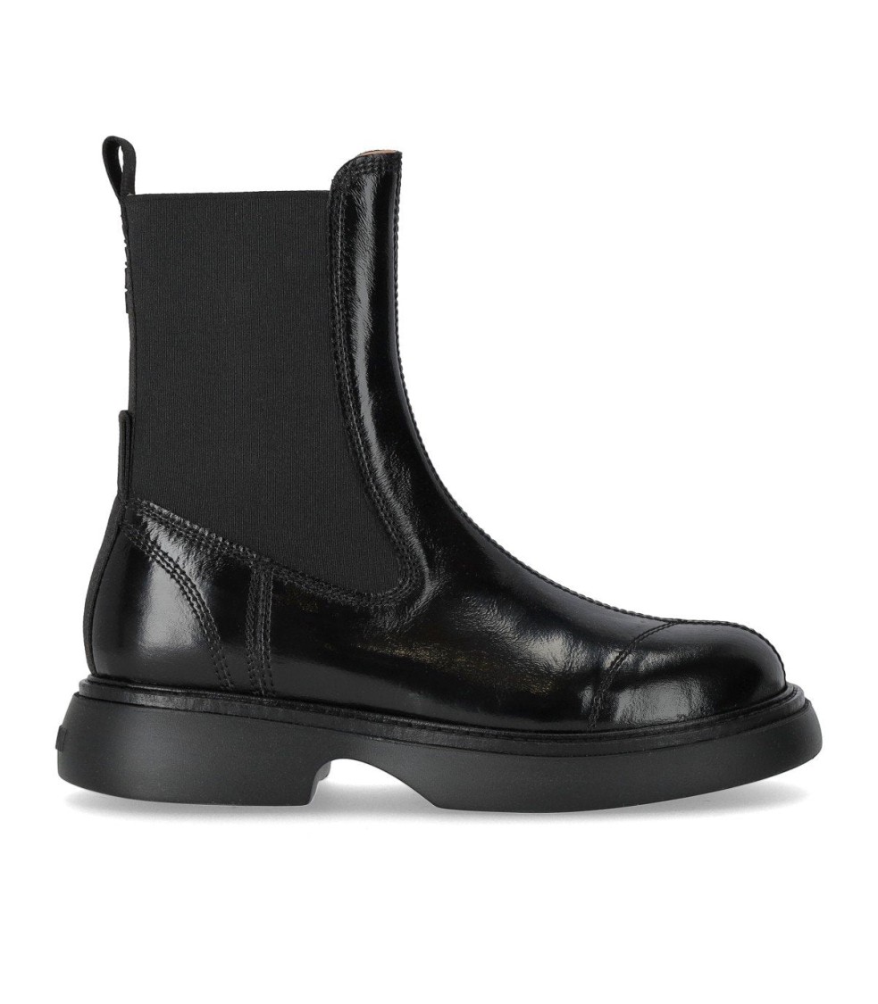 Ganni Black Naplack Mid Chelsea Boot In Black