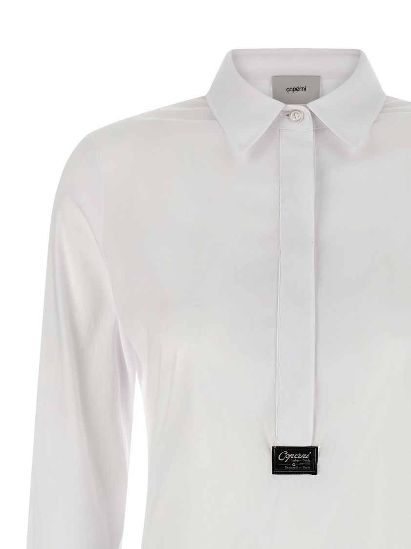 Coperni Shirt-style Bodysuit With Logo Patch And Concealed Closure In White