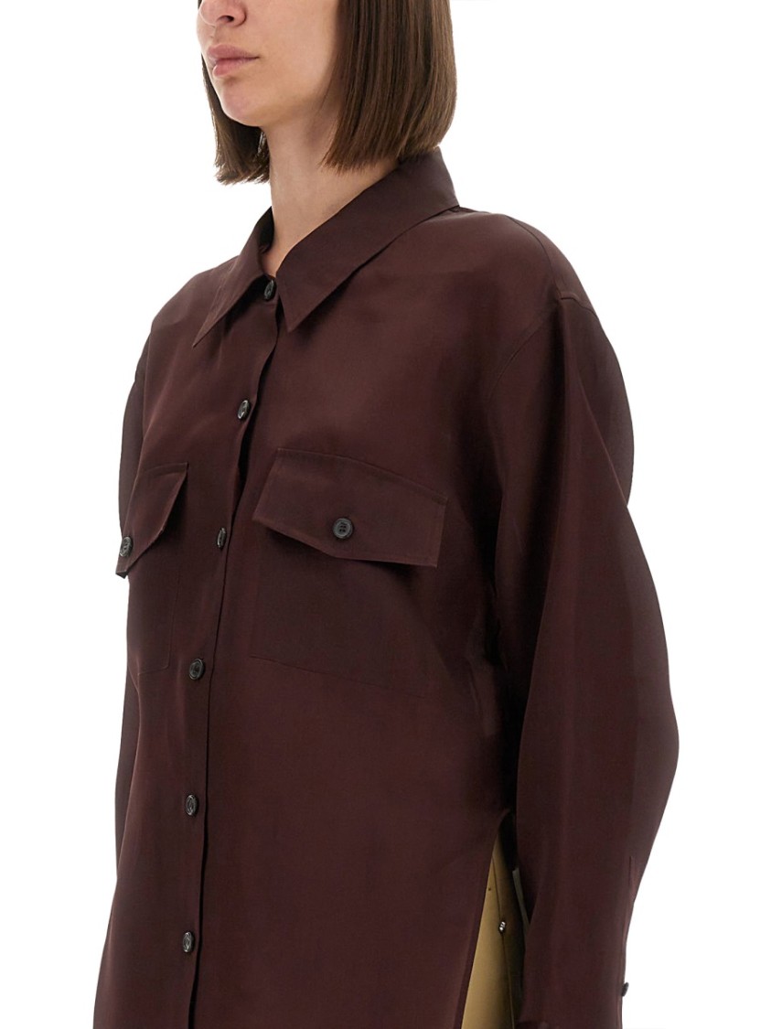 Khaite Matteo Shirt With Button-front And Flap Pocket In Brown