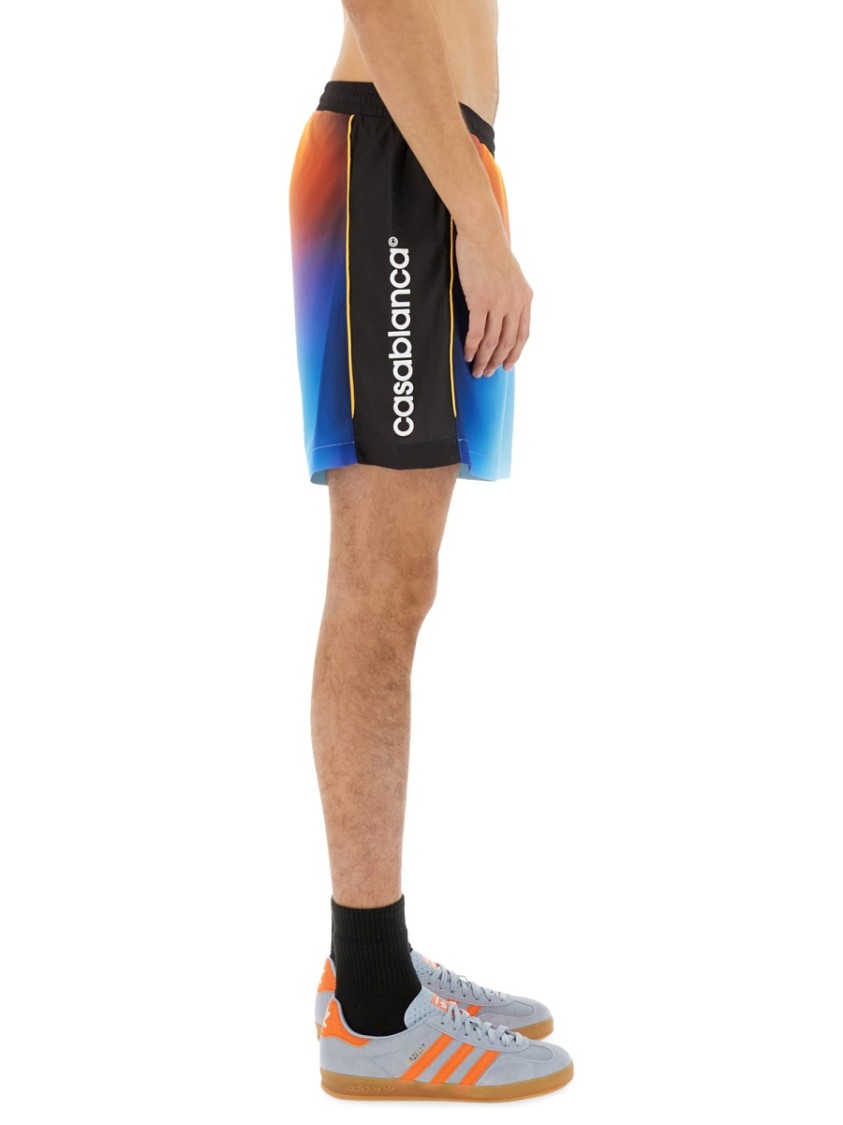 Casablanca Drawstring Elastic Waistband Football Shorts In Brown