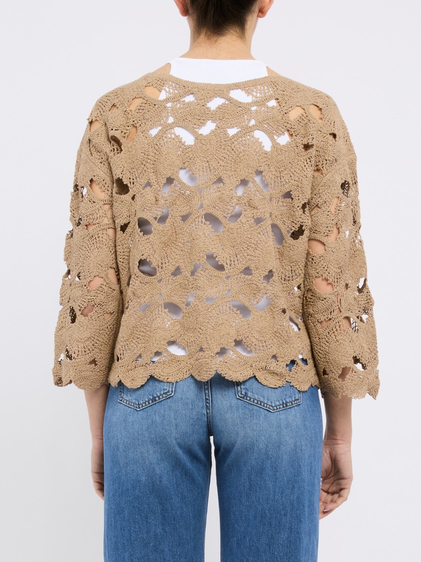Kangra Cashmere Kangra Open-knit Beige Jacket With Scalloped Edges