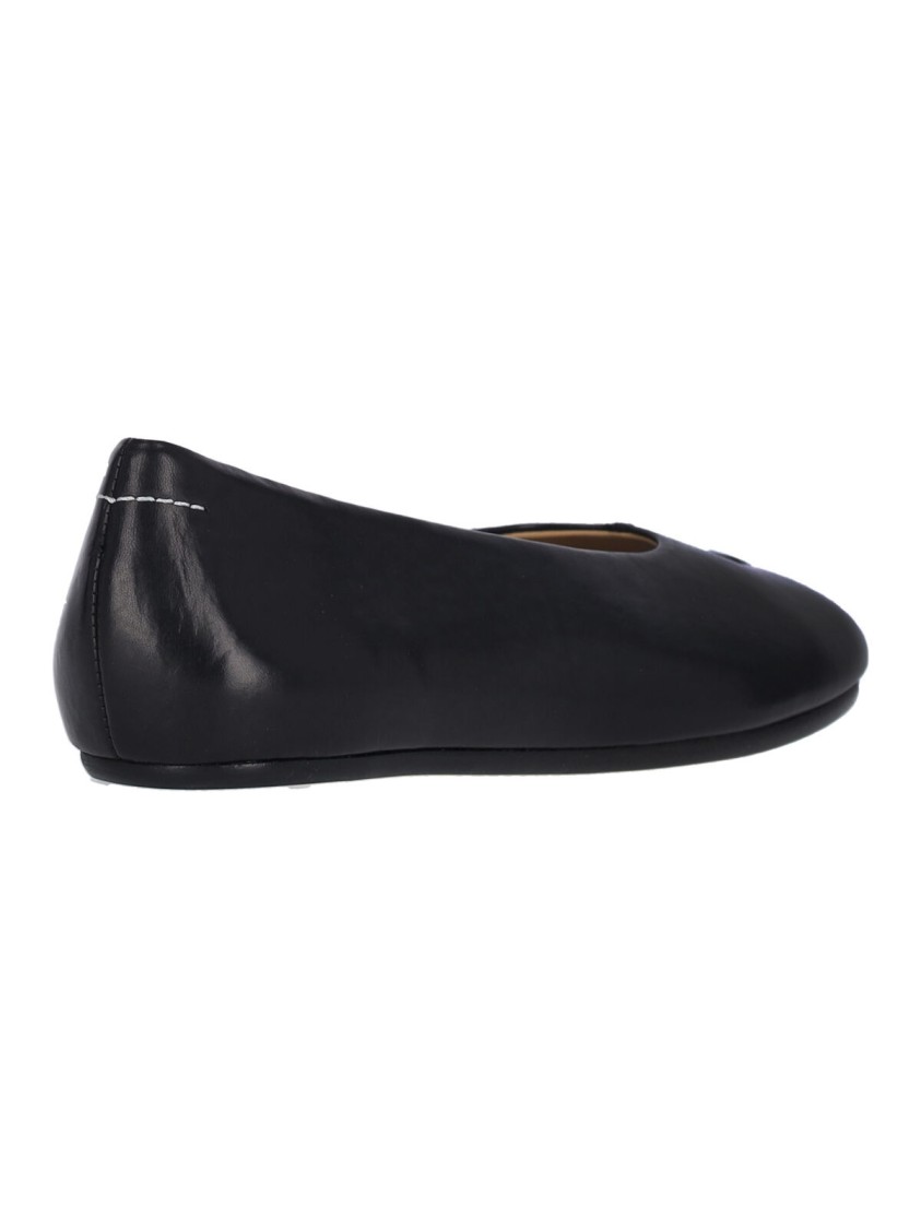 Mm6 Maison Margiela Mm6 By Maison Margiela Square Toe Ballerina Flats With Logo Stitching In Black