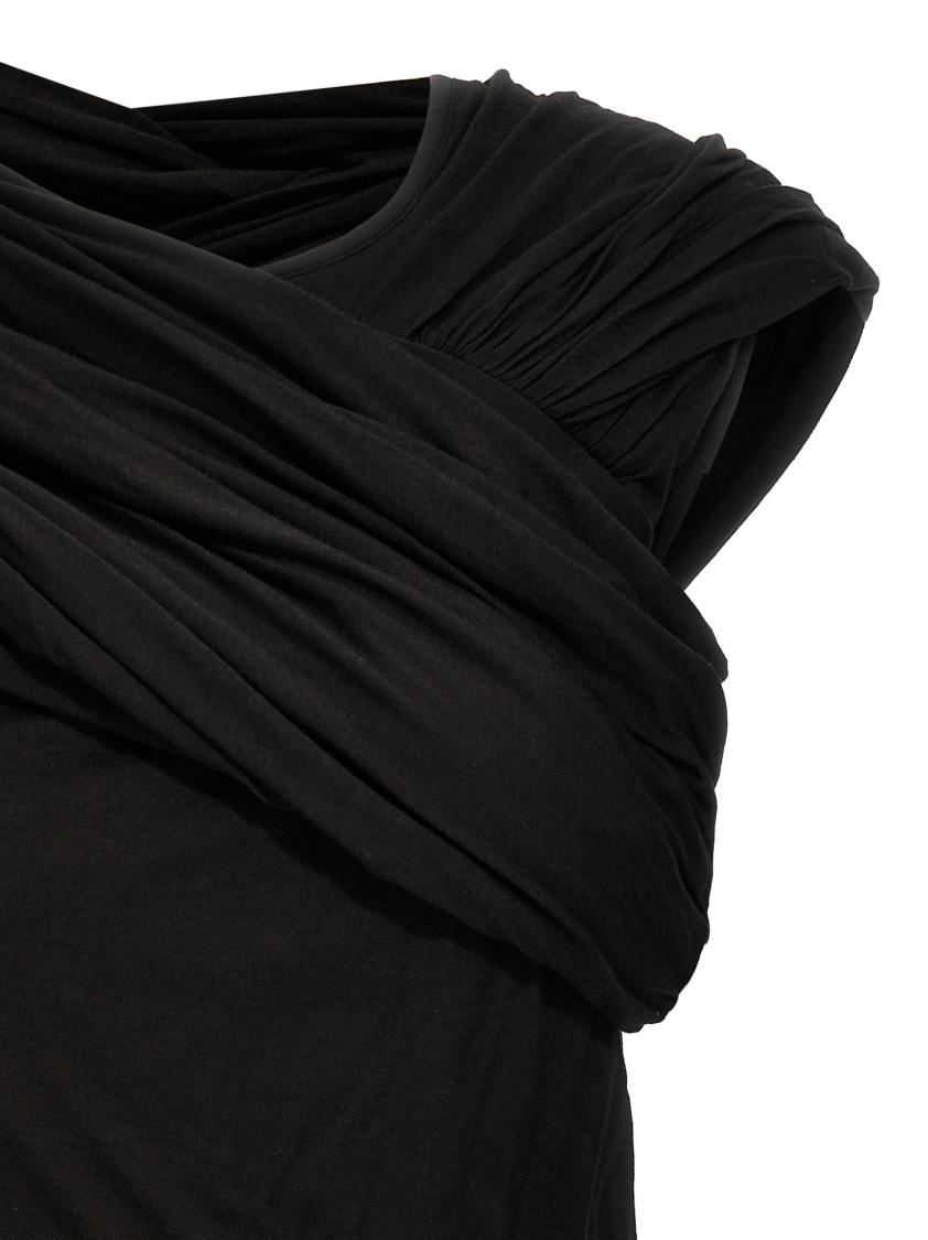 Rick Owens Draped Black Cotton Top With Design In Black